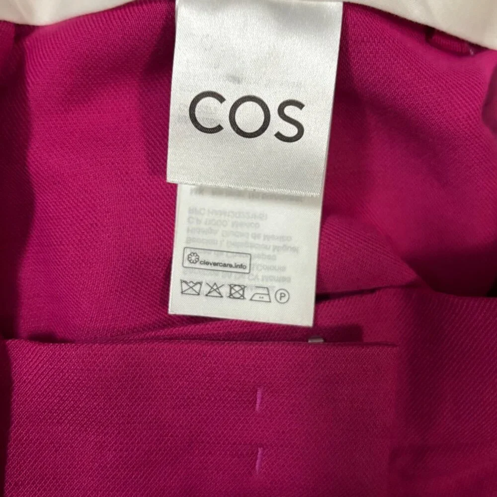 COS Womens Fuchsia Wide-Leg Pleated Linen-Blend Trousers Size 4